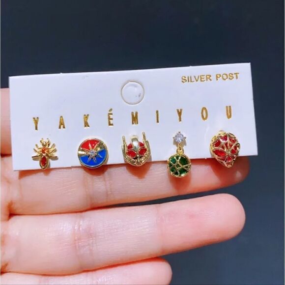 Marvel Captain Marvel Avengers 14K Gold Plated Gemstone Mismatch Stud Earrings - Picture 1 of 3